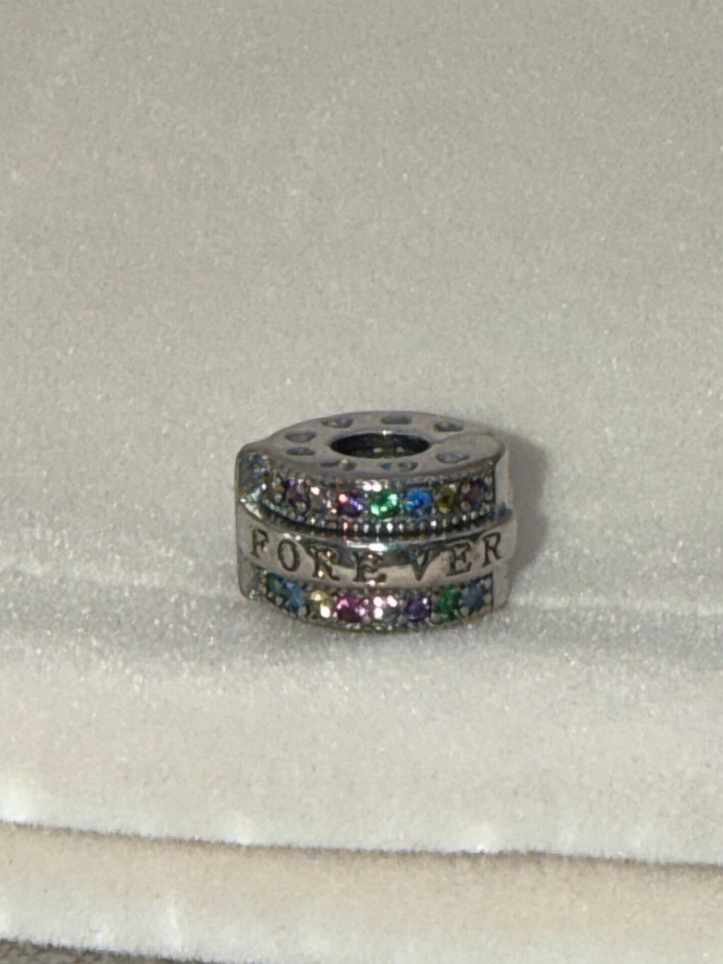 Sterling silver “forever” charm with colourful cubic zirconia stones