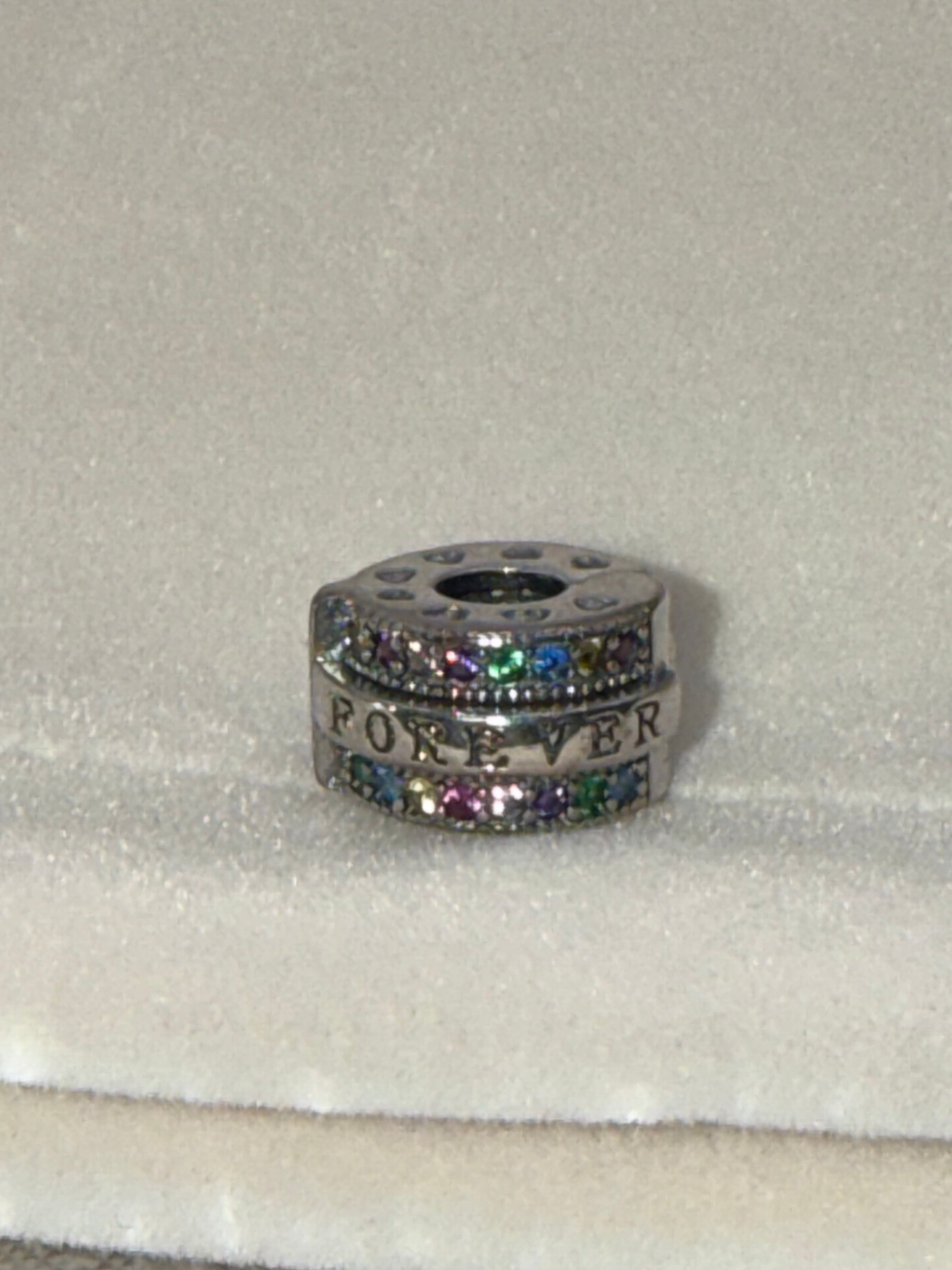 Sterling silver “forever” charm with colourful cubic zirconia stones