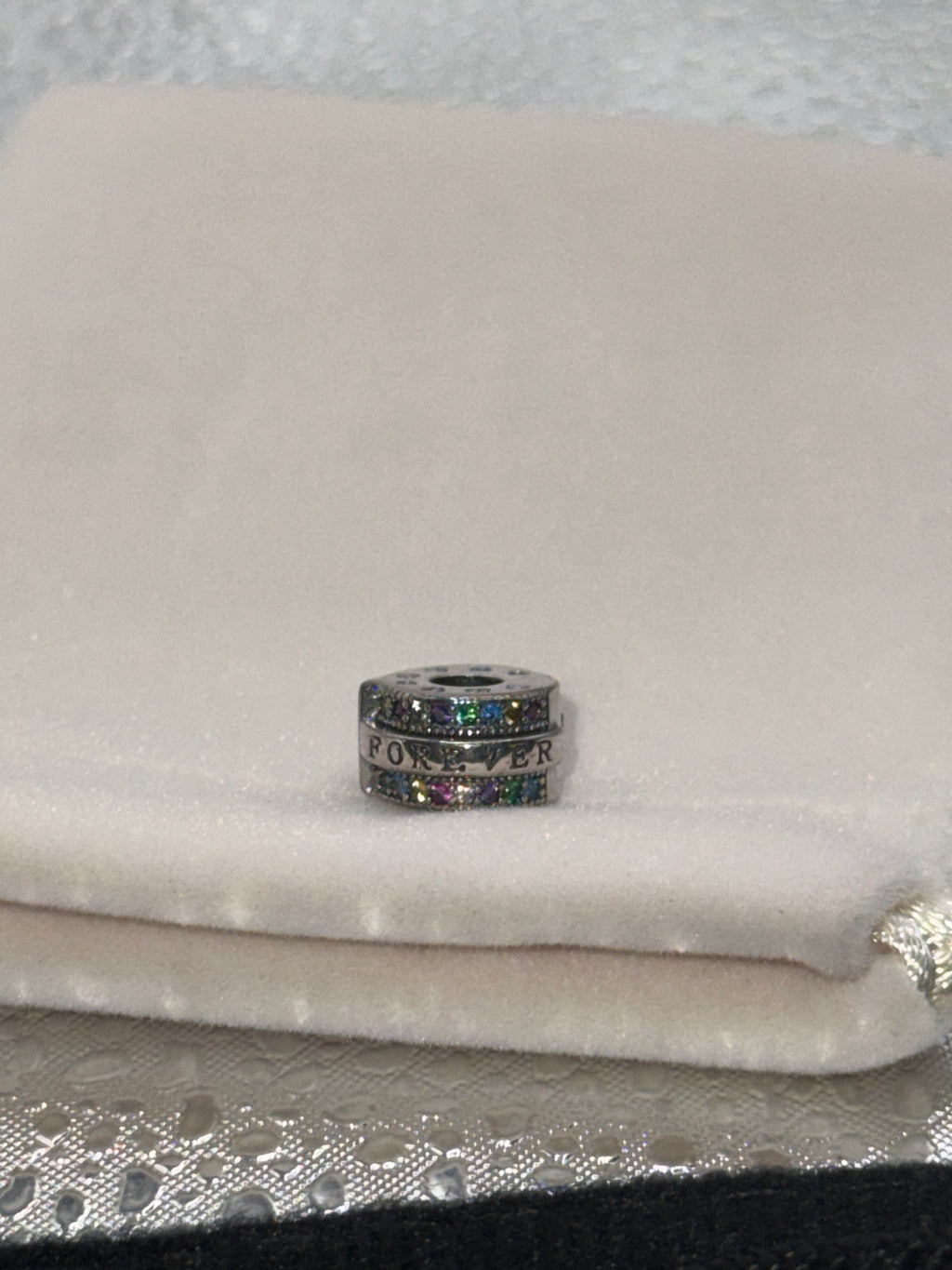 Sterling silver “forever” charm with colourful cubic zirconia stones