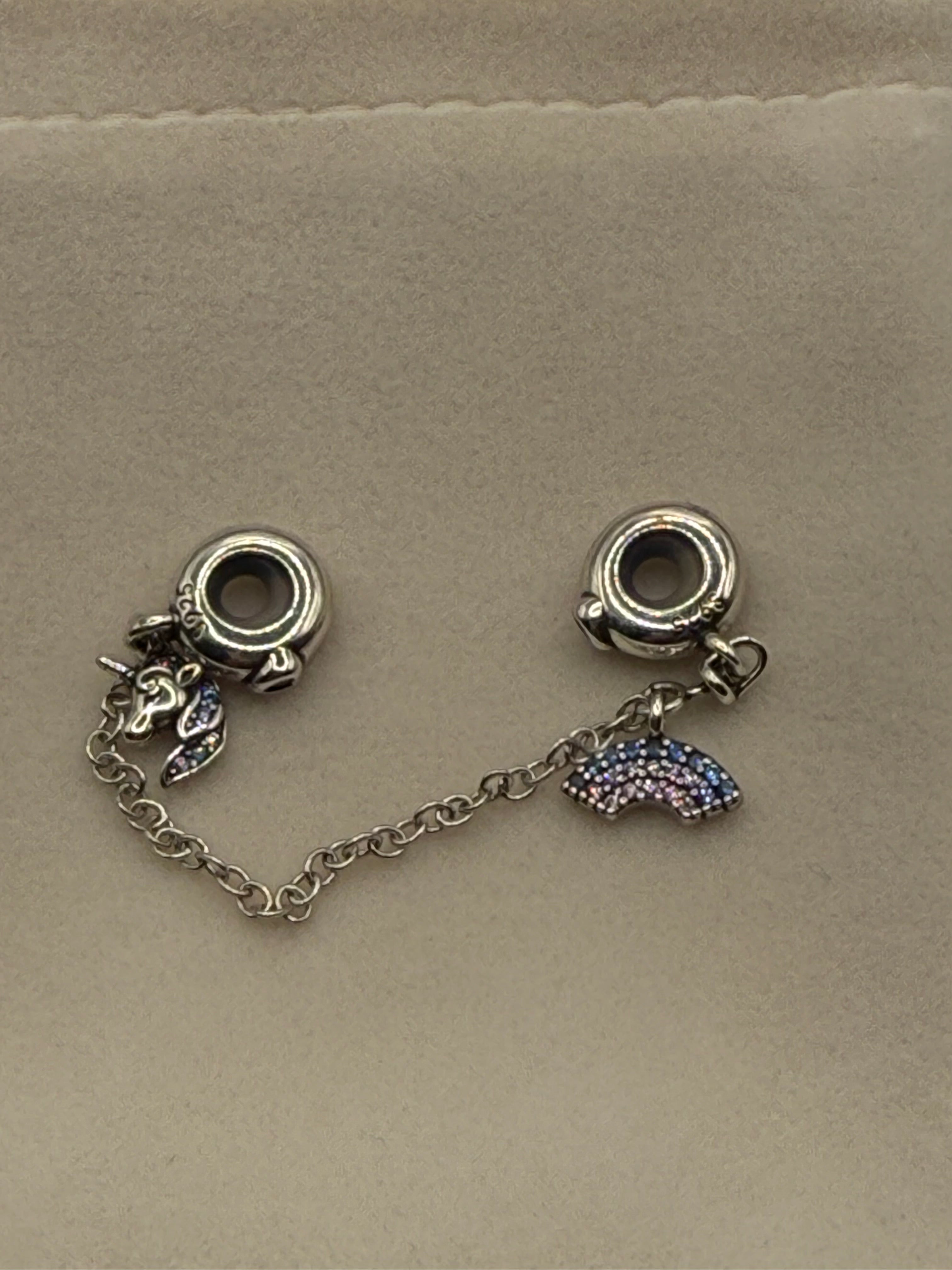 Rainbow and unicorn safety chain sterling silver