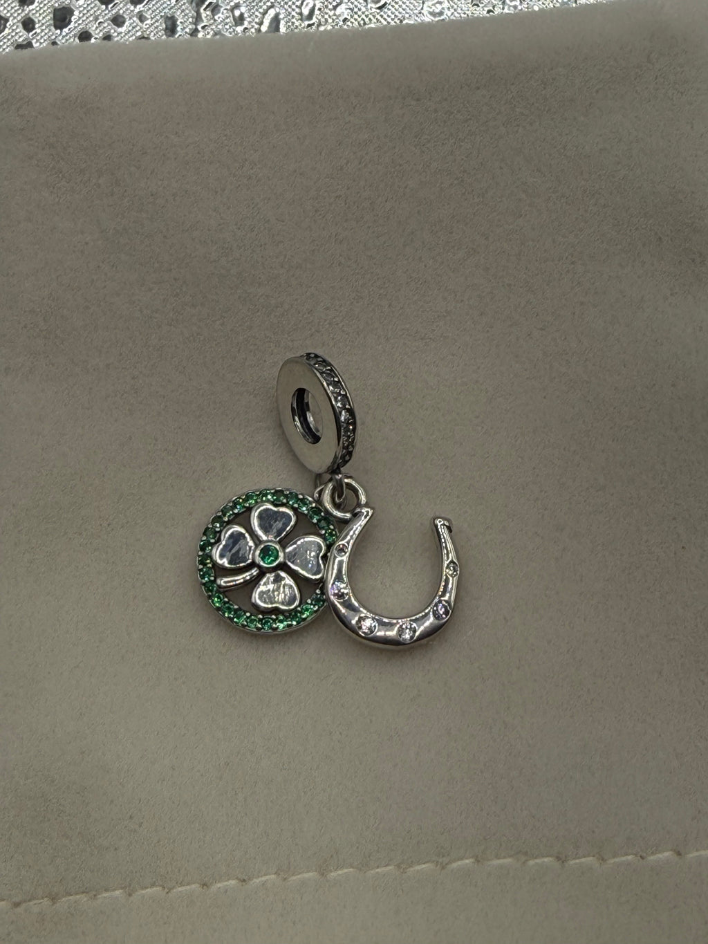Sterling silver lucky clover and horseshoe charm