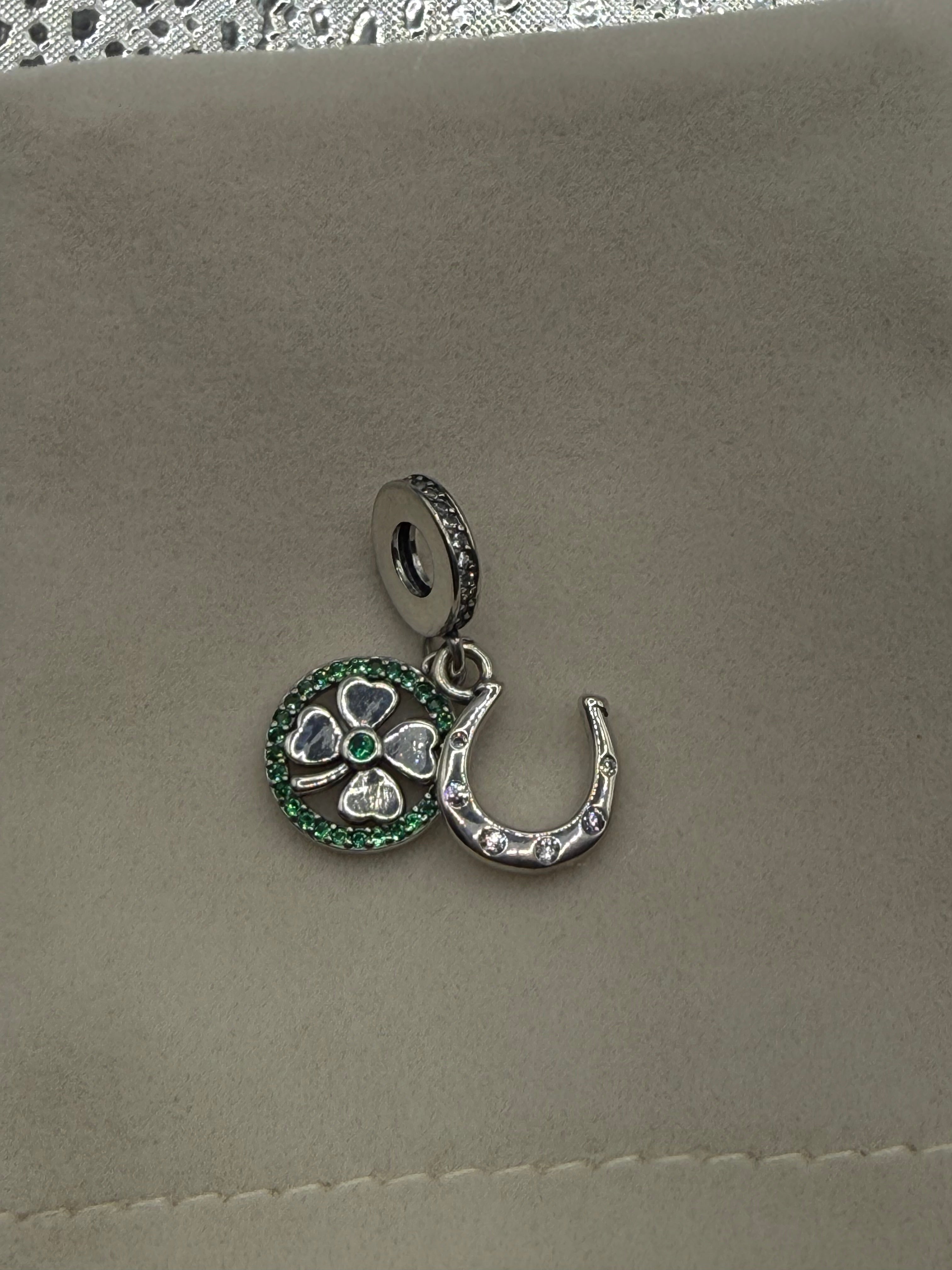 Sterling silver lucky clover and horseshoe charm