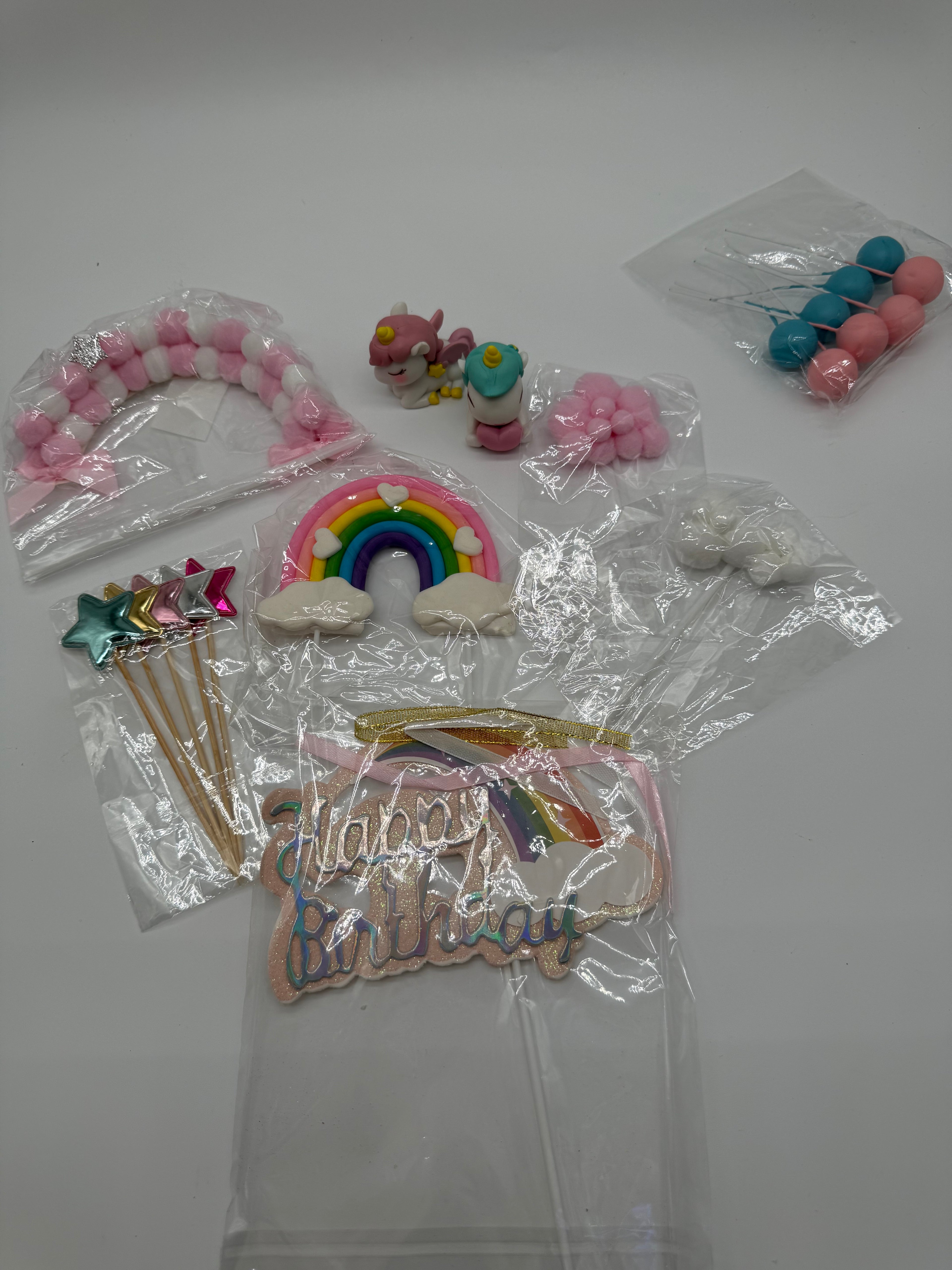 Unicorn birthday cake topper set