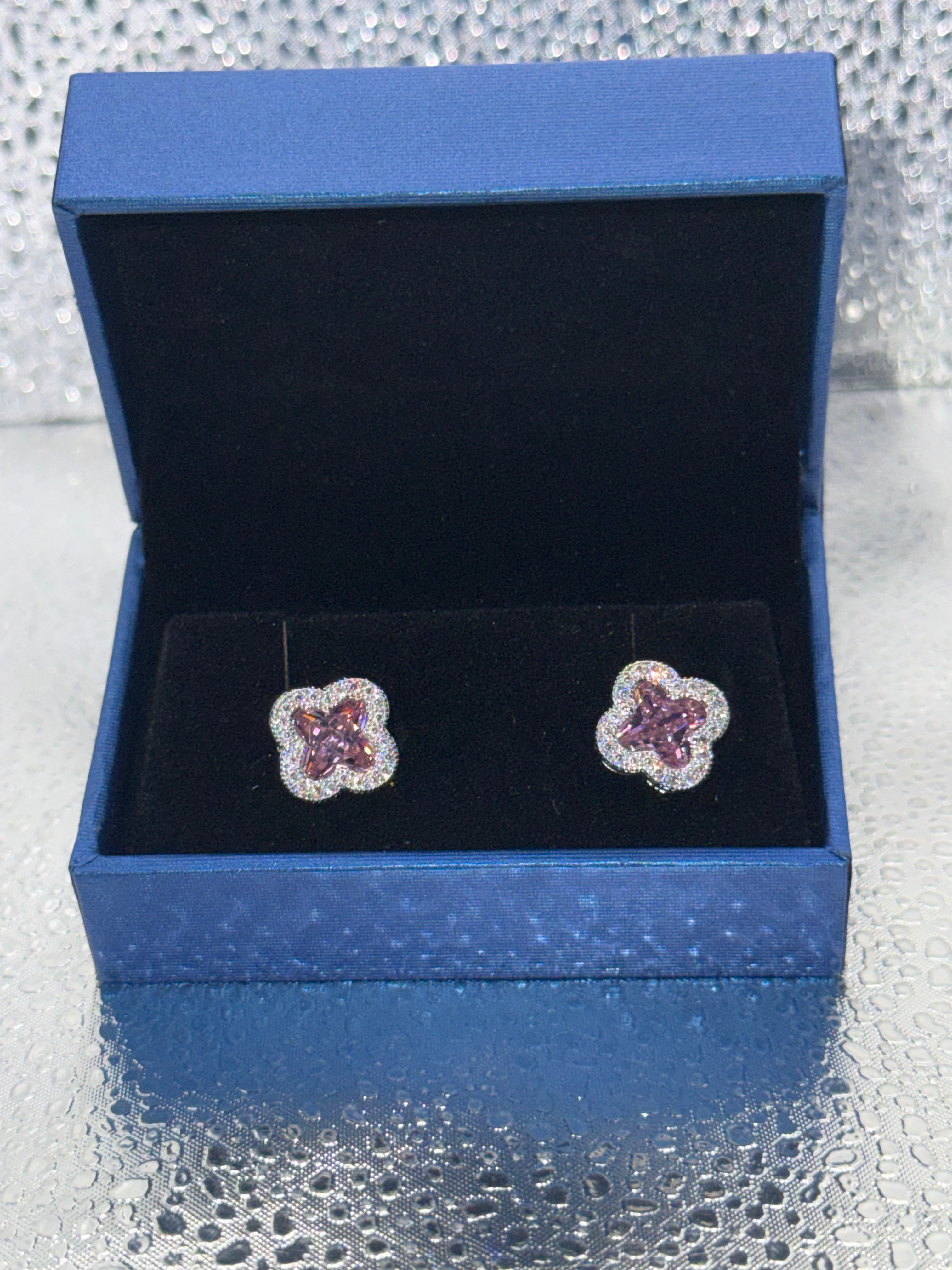 Pink/purple stone sterling silver earrings