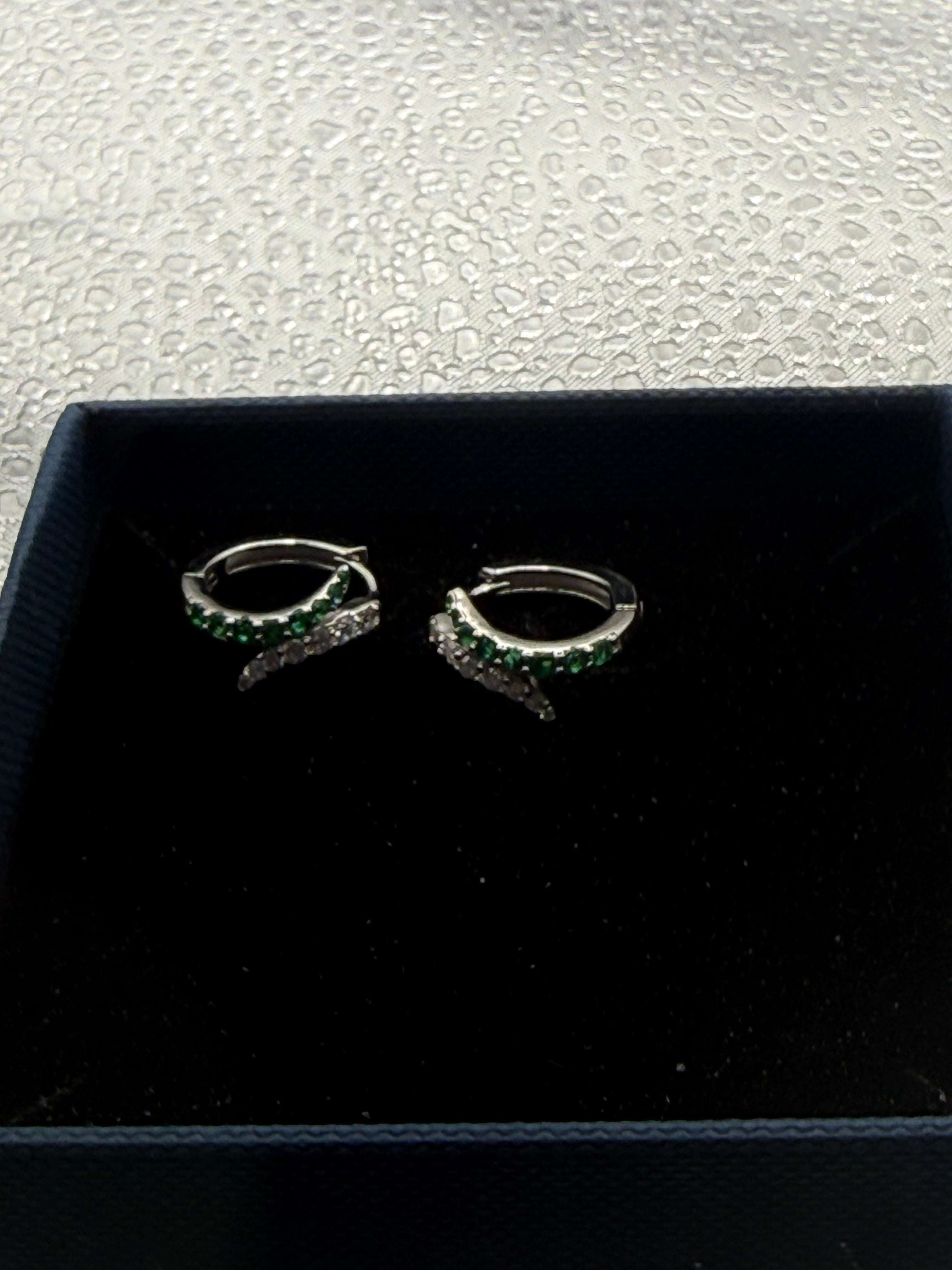 Sterling silver green and clear stone earrings