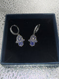 Sterling silver dangling evil eye hands earrings