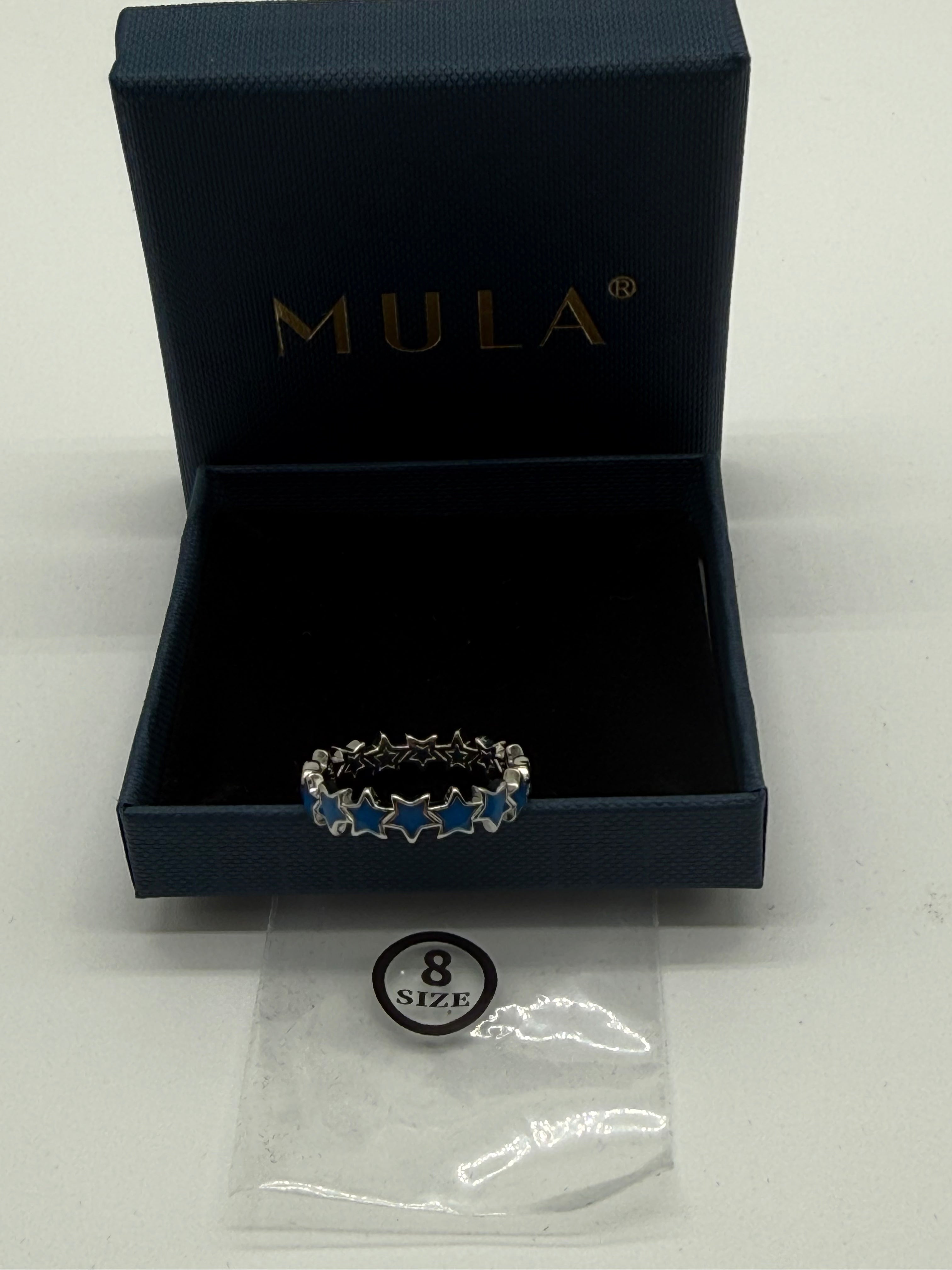 925 silver ring with blue stars size 8
